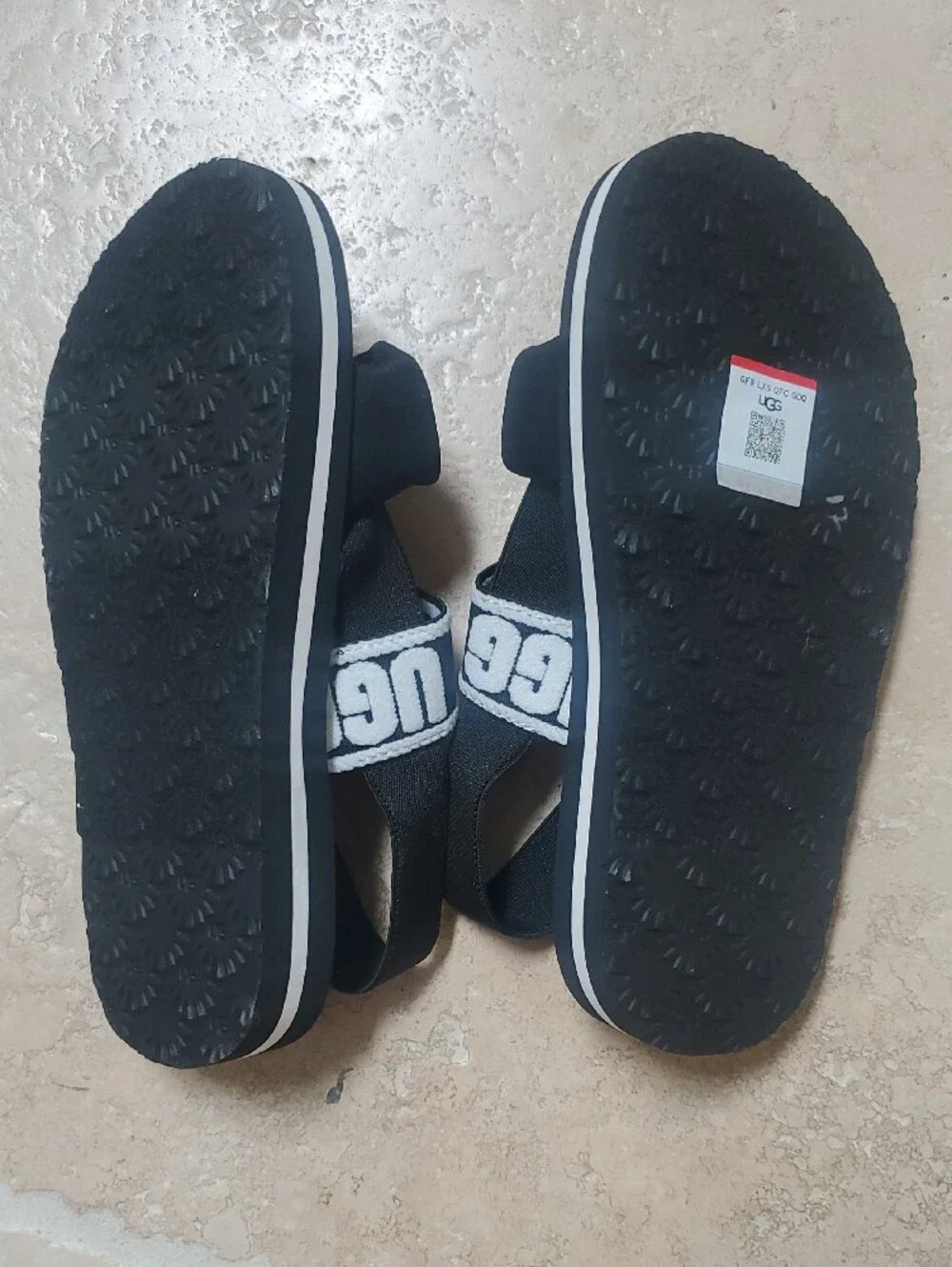 UGG Kids Black and White Logo Strap Slide Sandals